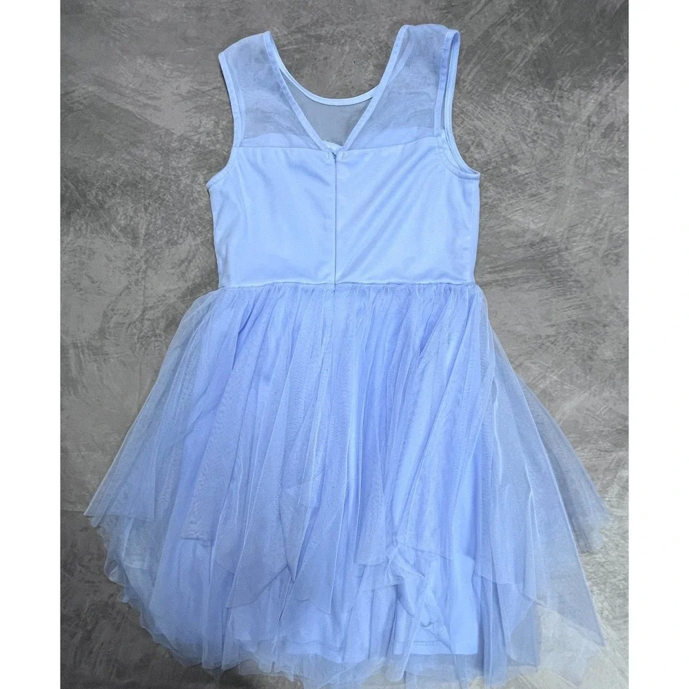 Beautees Tulle Dress Girls 12 Blue Rhinestones Periwinkle Sleeveless Back Zip